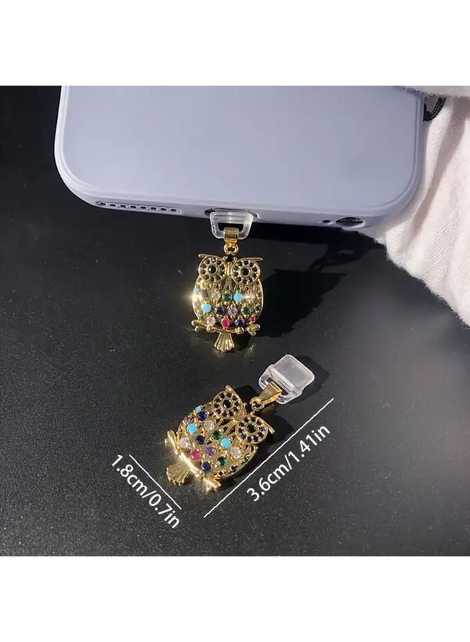 Owl Zirconia Phone Dust Plug For IPhone 6 14 Type C Connector With Lanyard - Image 3