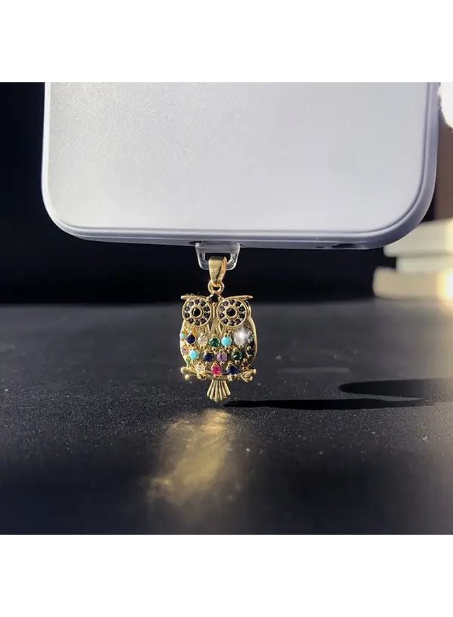 Owl Zirconia Phone Dust Plug For IPhone 6 14 Type C Connector With Lanyard - Image 2