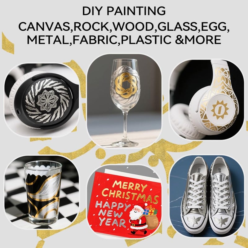 TRANSON 3 Gold, 3 Silver, 1 Black and 1 White Paint Markers Bold and Fine Dual-tip Acrylic Paint Marker Set for Rock Painting Glass Canvas Wood Leather Ceramic Painting - Image 2