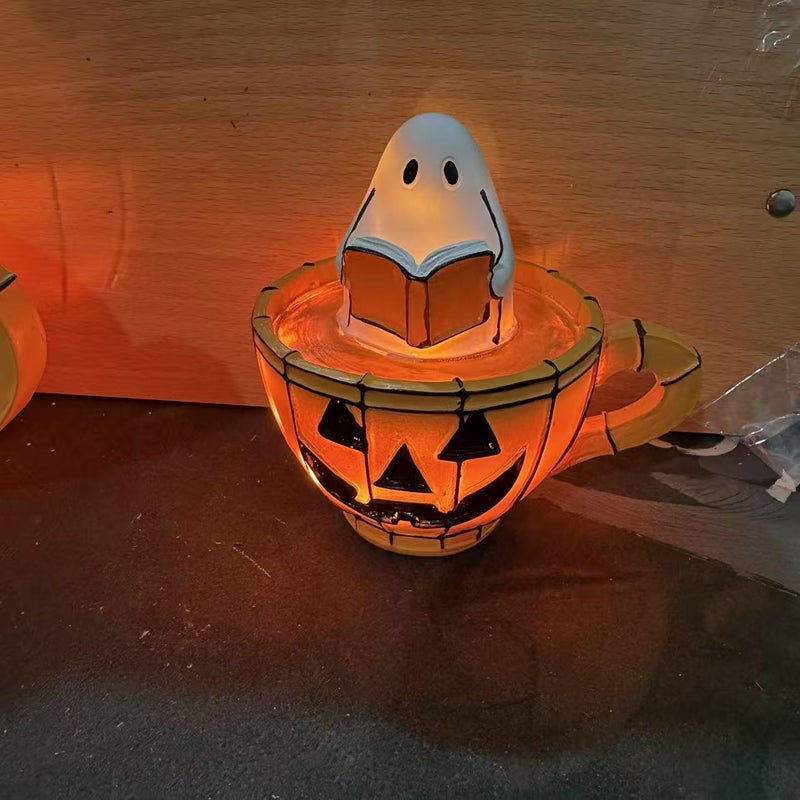 Halloween Resin Cartoon Figurines with Ghost Reading Light, Witch and Character Designs