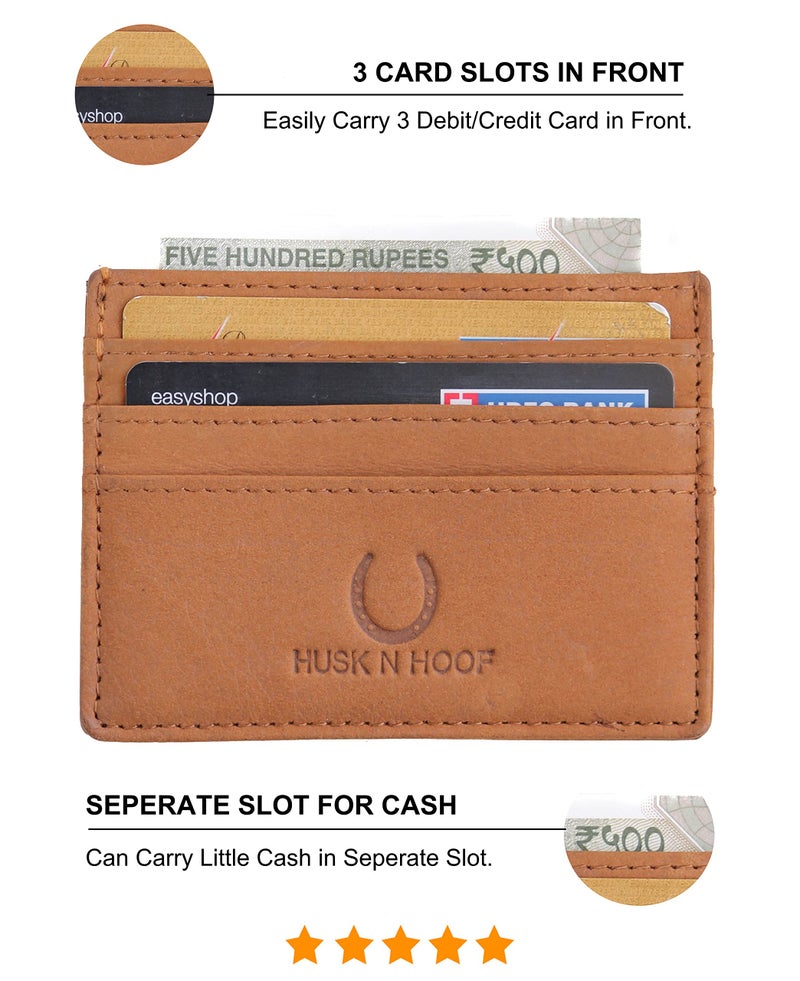 Husk N Hoof RFID Protected Leather Slim Credit Card Holder Wallet for Man Women | Card Holder for Men Woman | Hunter Brown - Image 2