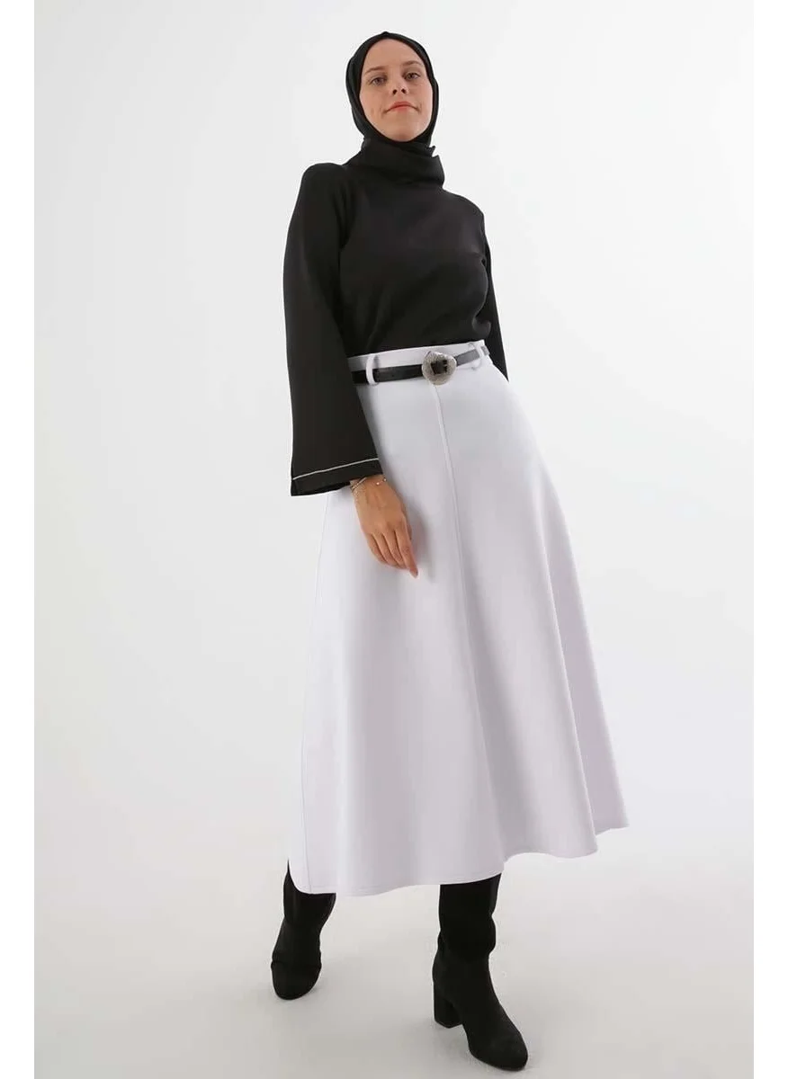 Allday White-Belted Scuba Bell Skirt