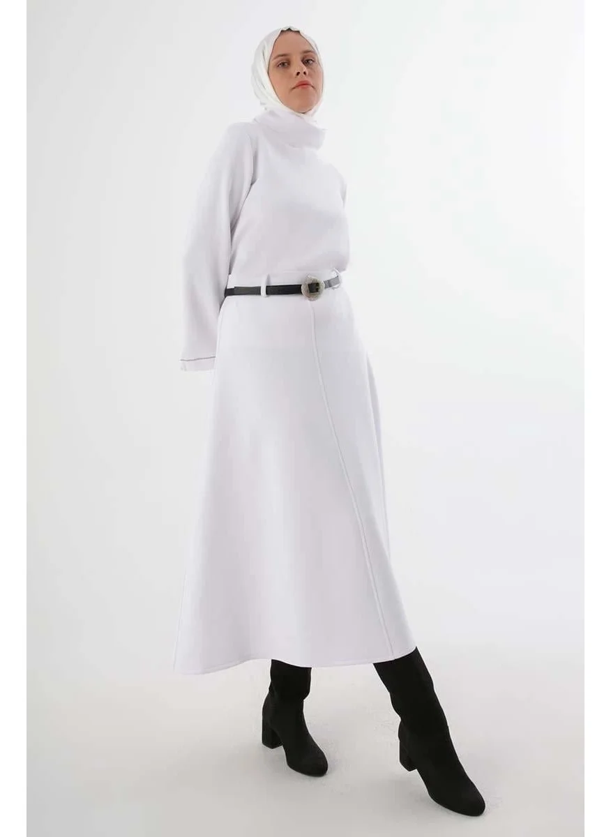 Allday White-Belted Scuba Bell Skirt