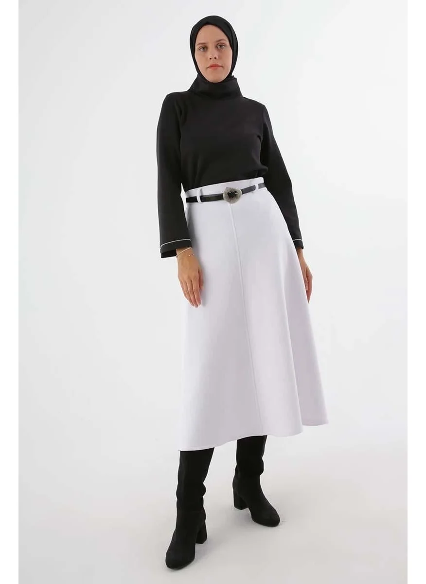 Allday White-Belted Scuba Bell Skirt
