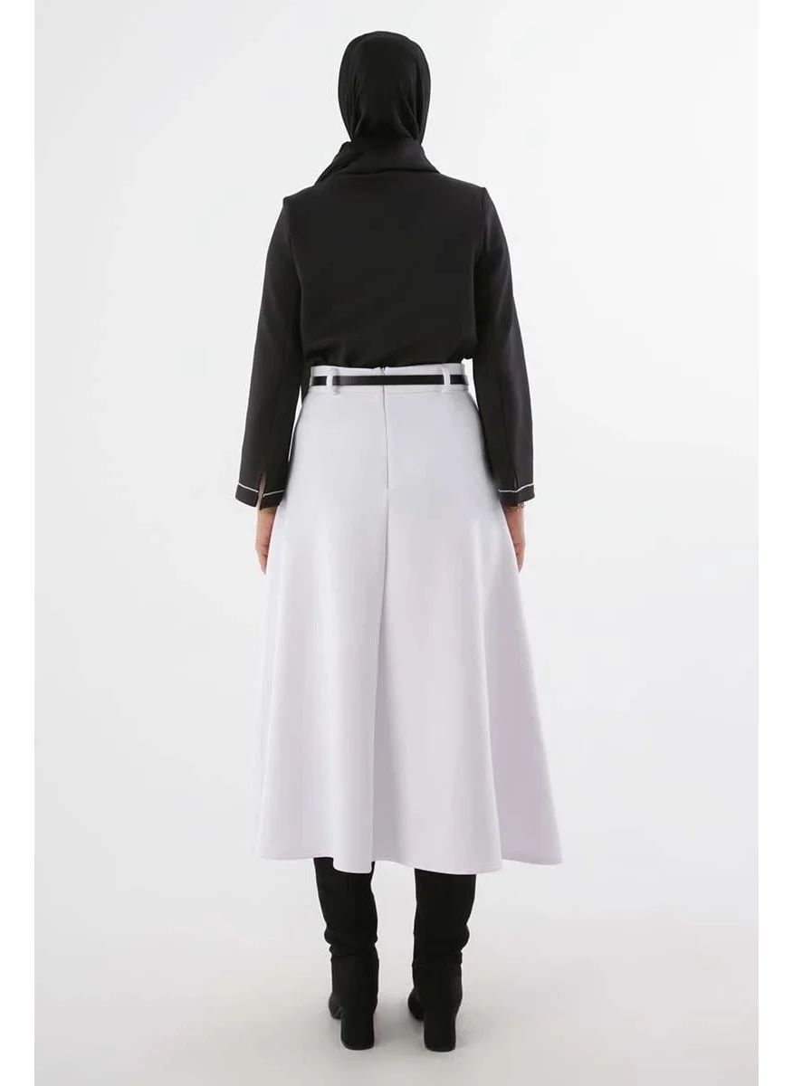 Allday White-Belted Scuba Bell Skirt