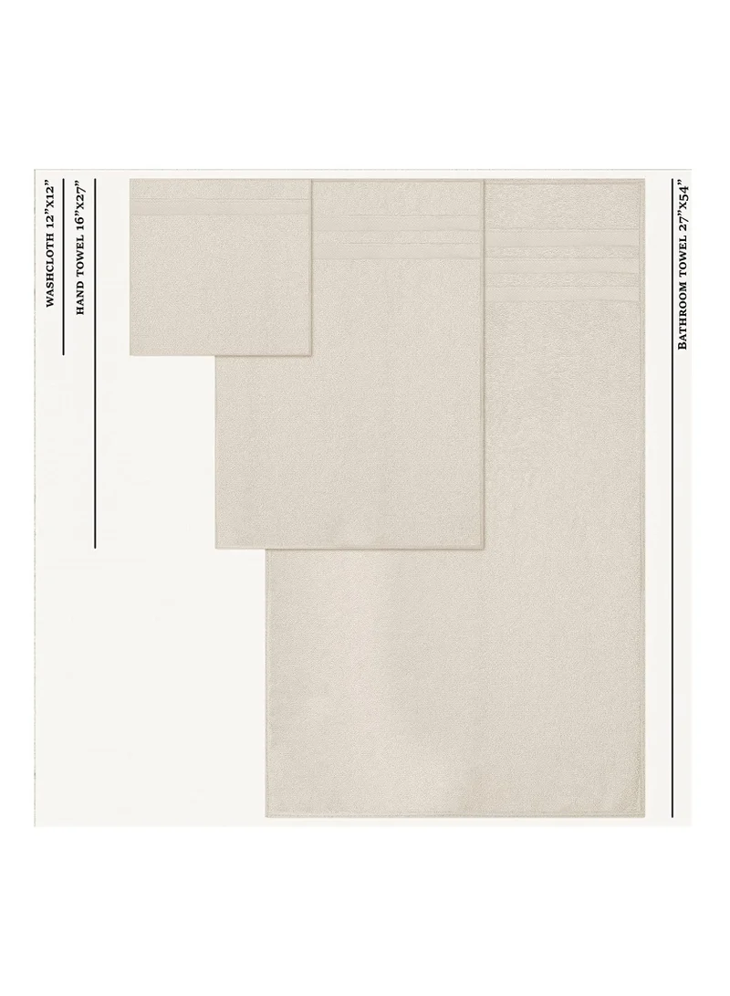 1Chase Cream Set of 10 Zofty Bathroom Towel Set - 2 Bath Towels, 2 Hand Towels and 6 Washcloths - Hotel Quality and Spa Towels Cream 600GSM  | Best Price UAE