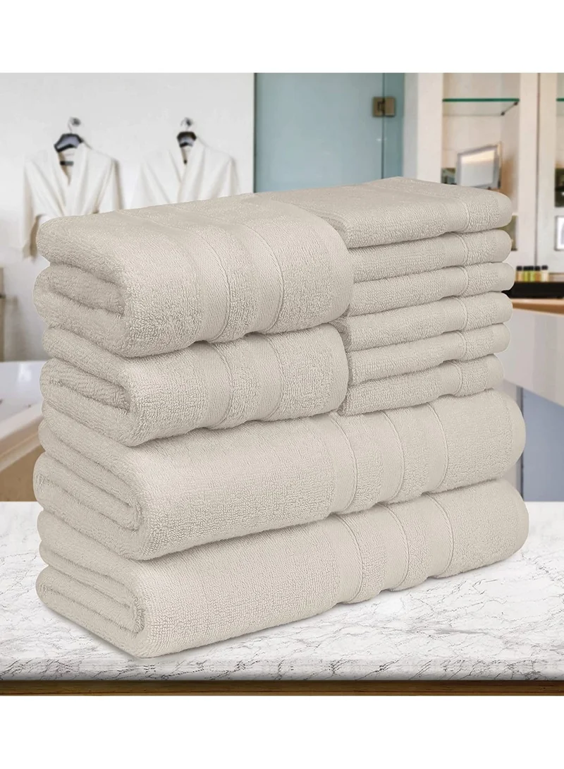 1Chase Cream Set of 10 Zofty Bathroom Towel Set - 2 Bath Towels, 2 Hand Towels and 6 Washcloths - Hotel Quality and Spa Towels Cream 600GSM  | Best Price UAE