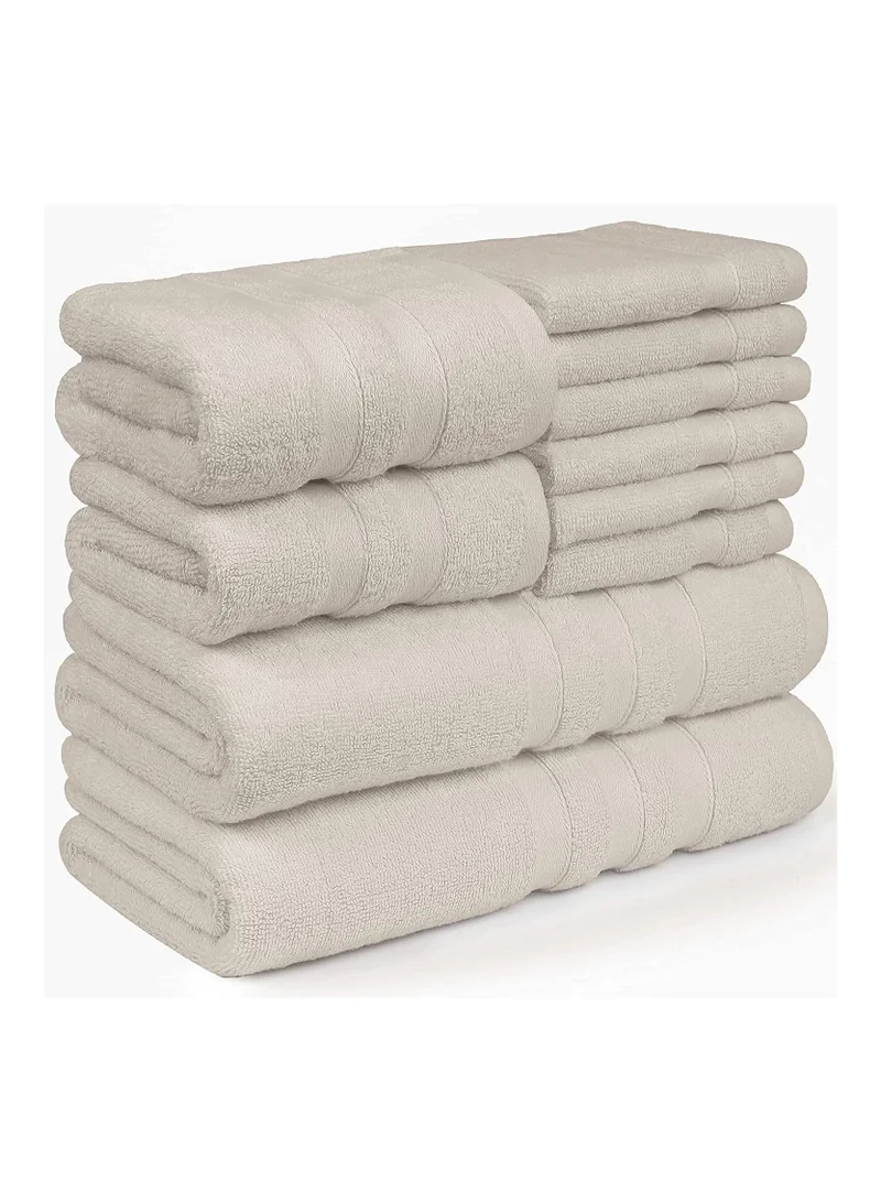 1Chase Cream Set of 10 Zofty Bathroom Towel Set - 2 Bath Towels, 2 Hand Towels and 6 Washcloths - Hotel Quality and Spa Towels Cream 600GSM  | Best Price UAE