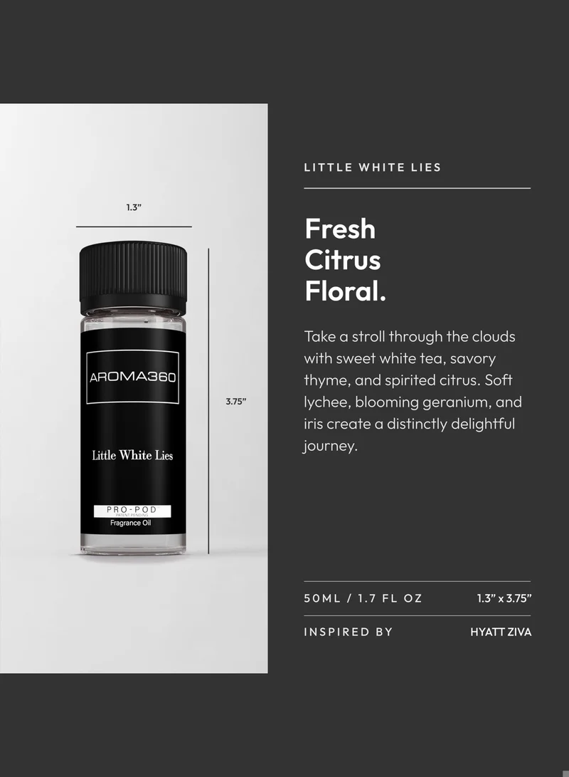 AROMA360 Little White Lies Pro-Pod Oil Blend - Hotel Inspired for Luxury Essential Oil Diffusers - Aromatherapy Scent Diffuser Oil - White Tea, Thyme, and Vetiver