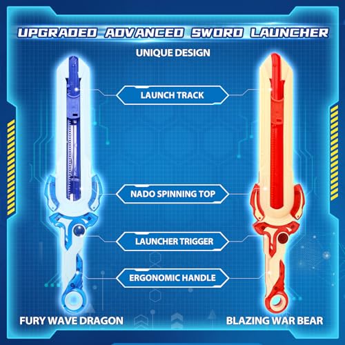 INFINITY NADO Battle top Set wth Arena 2 mini Sword Launchers for Beginners 2 Spinning Tops Game Toys Attack Battle Set Starter Pack for Kids Boys Girls 5 - Image 5
