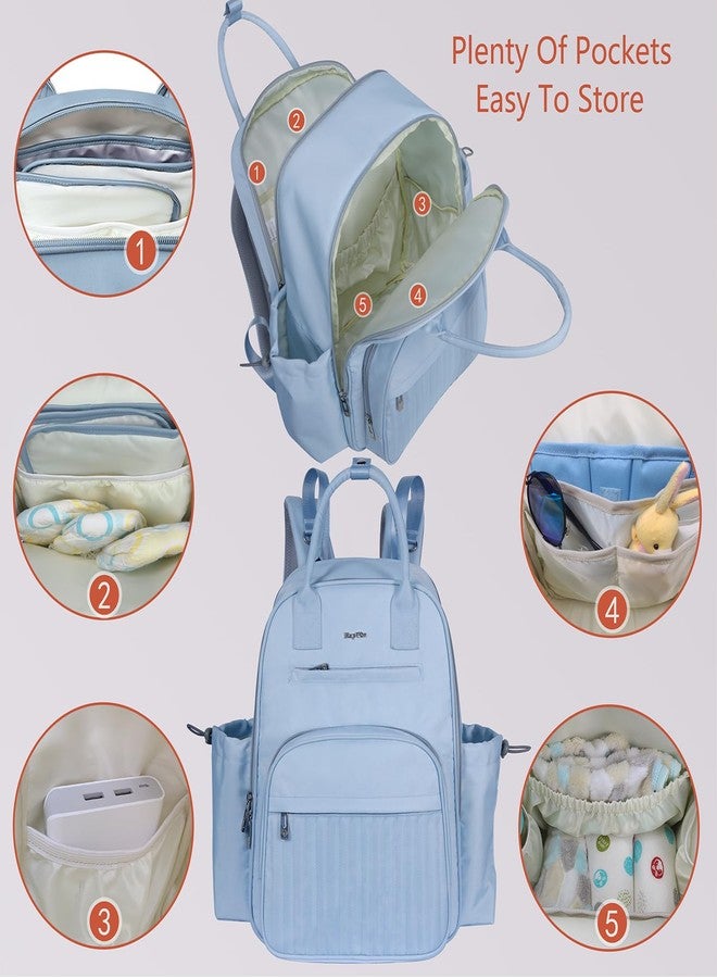 Hap Tim Diaper Bag Backpack, Large Capacity Baby Bag Backpack with Changing Pad,19 Pockets, 2 Stroller Clips, Baby Registry Search, Blue (2252-MLDL) - Image 3