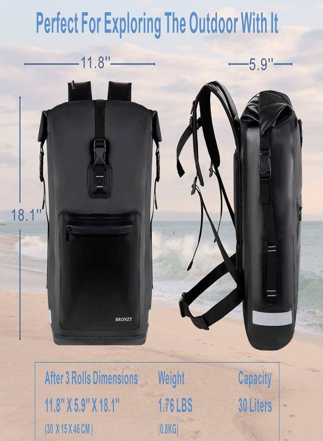 Vogano Waterproof Backpack Waterproof Bag Dry Bags 30L Roll Top Closure Travel Bags For Kayaking Camping Boating Hiking Beach (Black) - Image 2