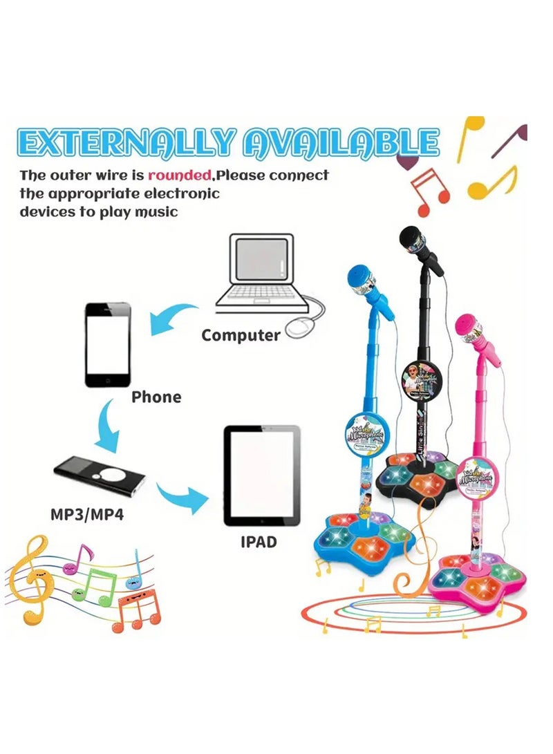 لعبة ميكروفون للأطفال مع حامل، اتصال محسّن لملفات MP3، والهاتف المحمول، وآلة الكاريوكي للأطفال، وهدية عيد ميلاد للفتيات والفتيان | لعبة للأطفال من عمر 4، 5، 6، 7، 8 سنوات فما فوق (أسود) - Image 2