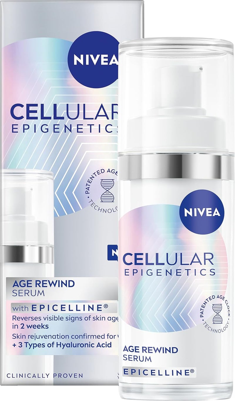 NIVEA CELLULAR Epigenetics Age Rewind Face Serum with Epicelline 30ml AntiWrinkle Formula with Triple Hyaluronic Acid Age Rewind Effect Hydrating Serum for Firmer Skin