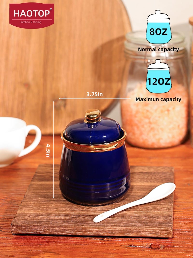HAOTOP 12oz Sugar Bowl with Lid and Spoon,Simple Ceramic Sugar Jar Sugar Container Sugar Dispenser Coffee Bar Accessories, Modern Kitchen Countertop Canisters (Navy) - Image 2