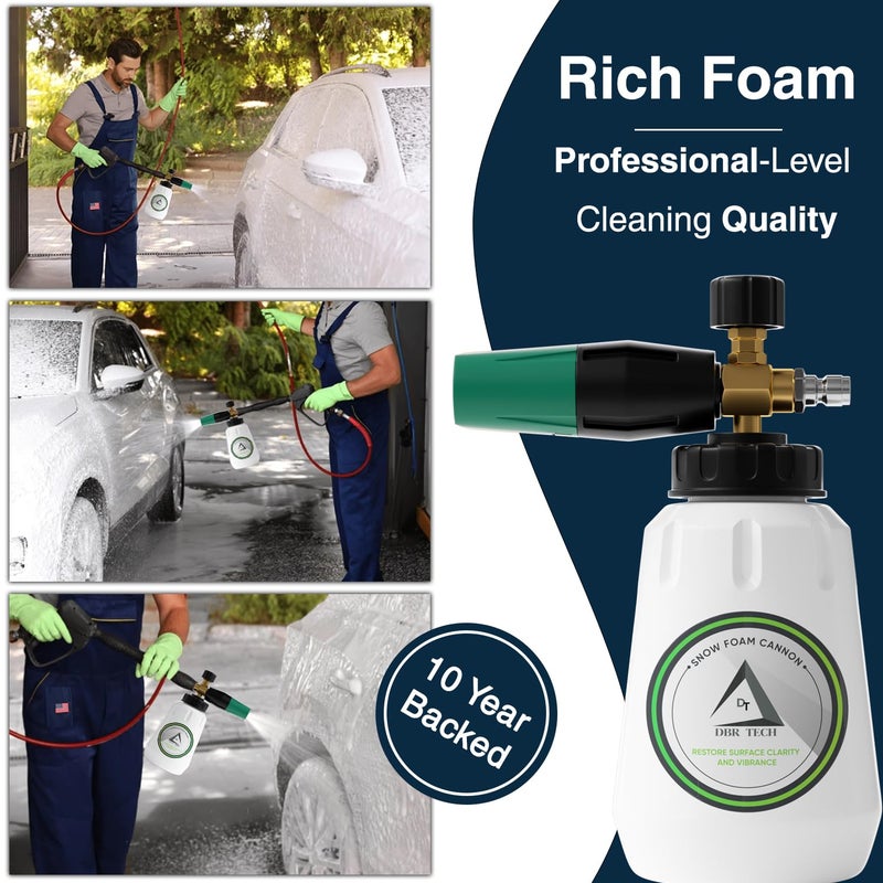 DBR Tech Foam Cannon for Pressure Washer, 1.1mm Orifice, 1000-4000 PSI, 1/4 Inch Quick Connector, Wide Neck and Adjustable Spray, Heavy Duty Car Snow Foam Blaster for Superior Foaming & Deep Clean, Green - Image 5