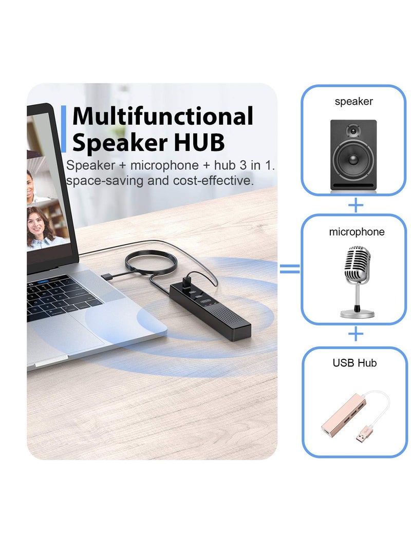 Excefore 3-in-1 Computer Speaker with Microphone, USB Powered PC Speakers for Smart Home Office and Online Study, Portable External Desk Speakers with Hubs, Plug & Play - Image 2