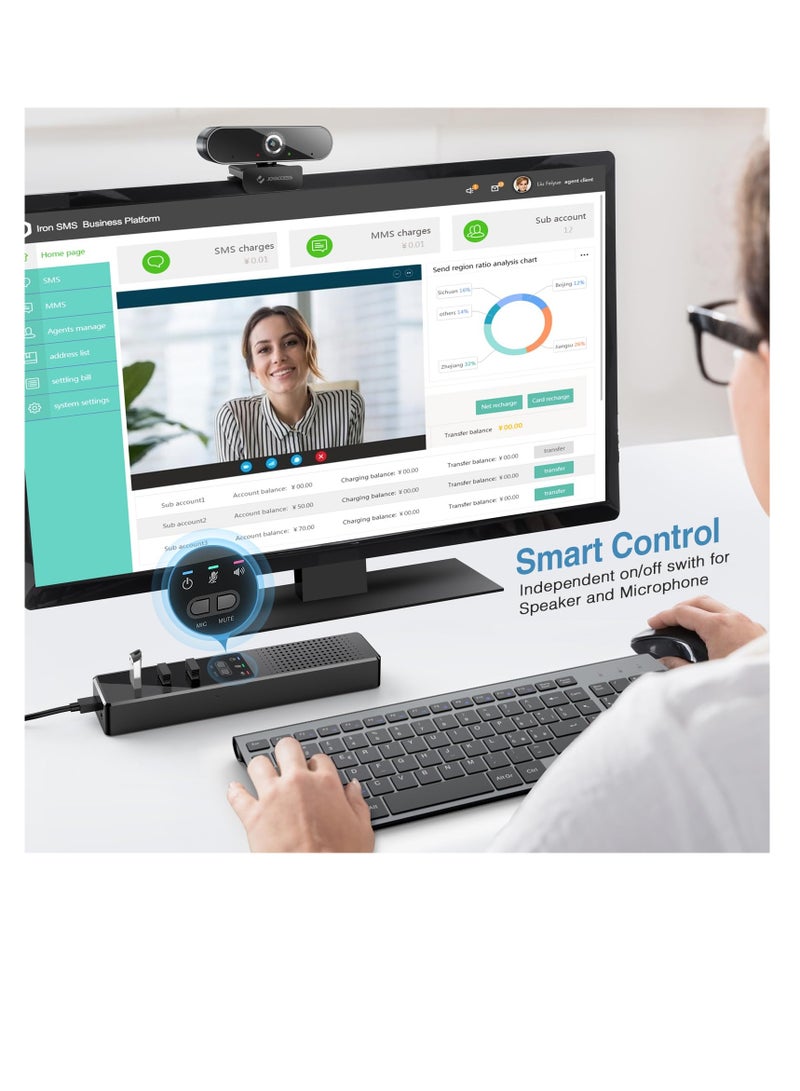 Excefore 3-in-1 Computer Speaker with Microphone, USB Powered PC Speakers for Smart Home Office and Online Study, Portable External Desk Speakers with Hubs, Plug & Play - Image 4