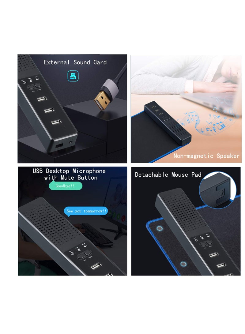 Excefore 3-in-1 Computer Speaker with Microphone, USB Powered PC Speakers for Smart Home Office and Online Study, Portable External Desk Speakers with Hubs, Plug & Play - Image 3