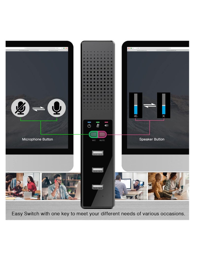 Excefore 3-in-1 Computer Speaker with Microphone, USB Powered PC Speakers for Smart Home Office and Online Study, Portable External Desk Speakers with Hubs, Plug & Play - Image 5