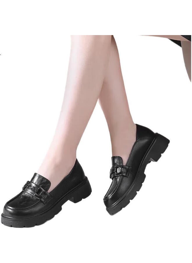 Strongman Thick-Soled Women'S Loafers With Top Layer Cowhide Breathable Women'S Single Shoes Jda73273 Black 37 - Image 1