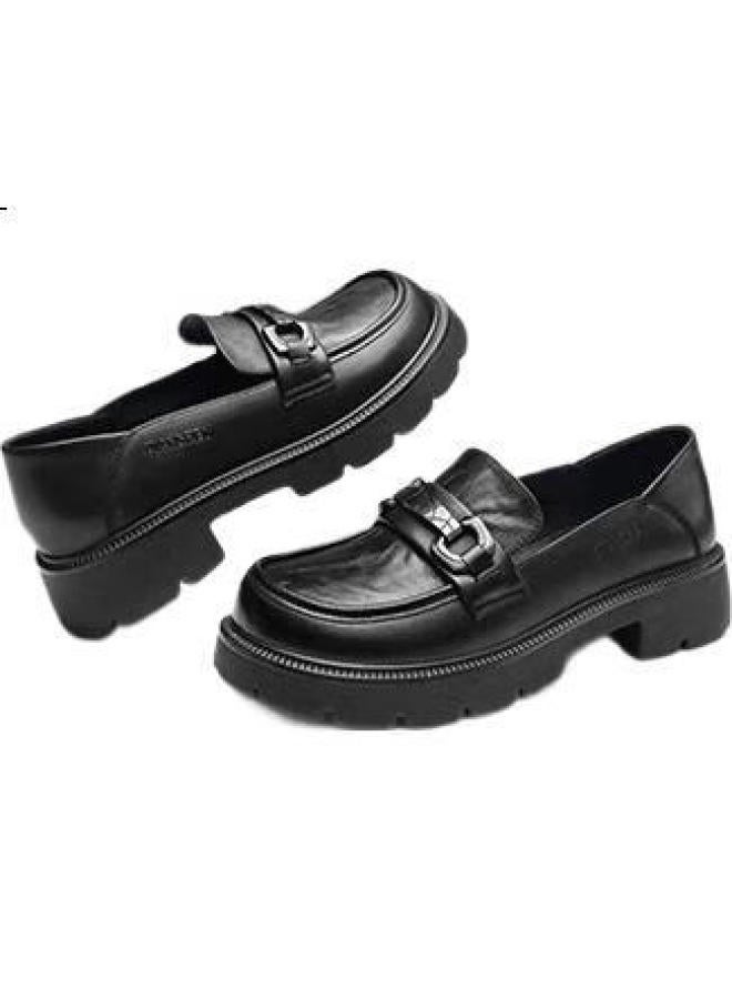 Strongman Thick-Soled Women'S Loafers With Top Layer Cowhide Breathable Women'S Single Shoes Jda73273 Black 37 - Image 2