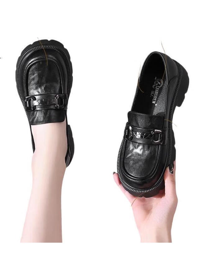 Strongman Thick-Soled Women'S Loafers With Top Layer Cowhide Breathable Women'S Single Shoes Jda73273 Black 37 - Image 3