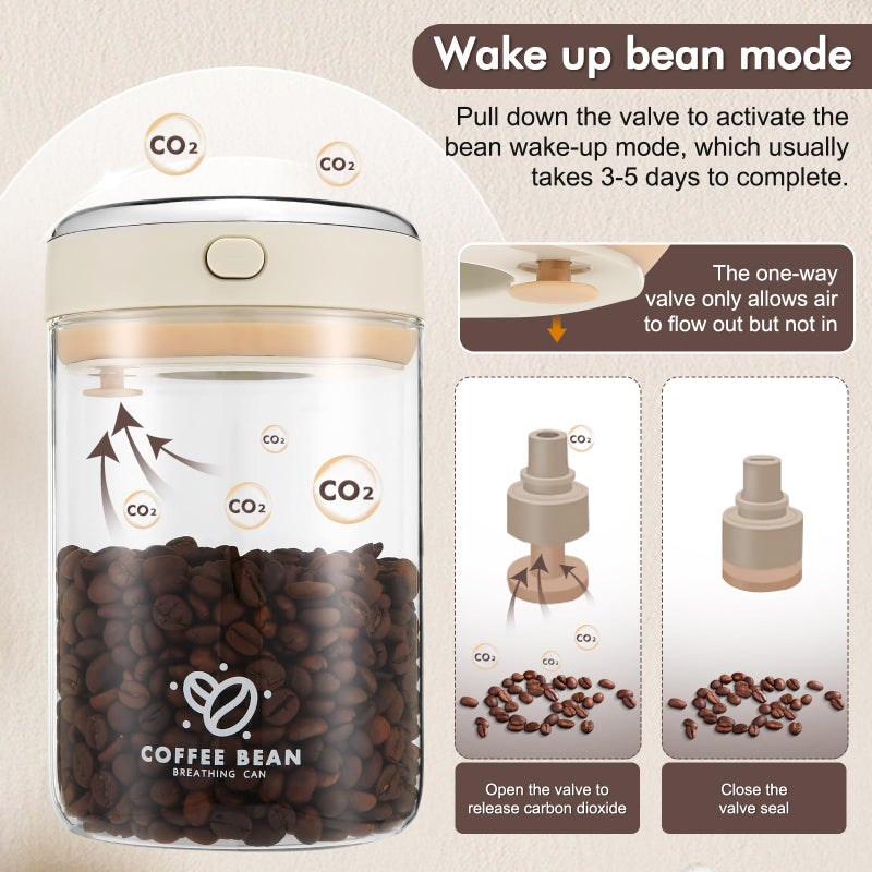 VZZNN 2 Pack 37oz Coffee Bean Storage Container with Scoop Glass Airtight Coffee Canister with One-Way Valve Airtight Lid Date Tracker Storage Container for Grounds Beans Tea Cereal Sugar Flour Cookies - Image 3