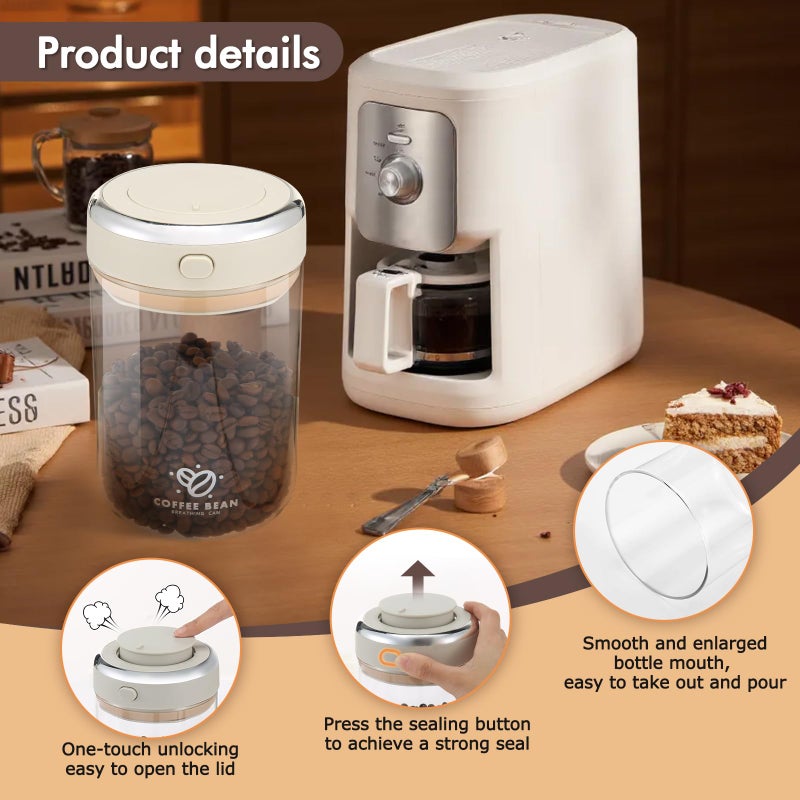 VZZNN 2 Pack 37oz Coffee Bean Storage Container with Scoop Glass Airtight Coffee Canister with One-Way Valve Airtight Lid Date Tracker Storage Container for Grounds Beans Tea Cereal Sugar Flour Cookies - Image 4