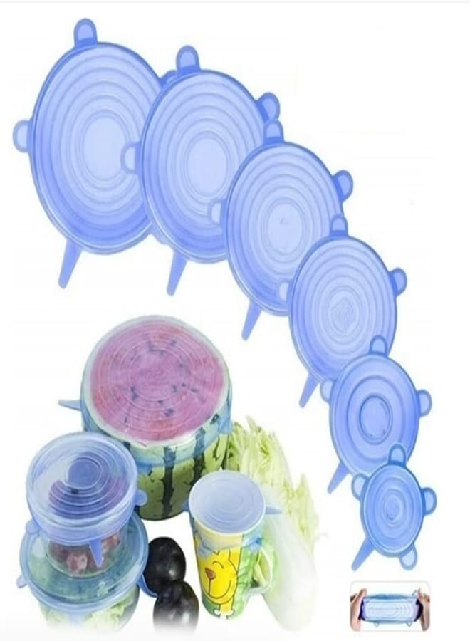 RIIPOO Silicone Stretch Lids and Food Covers, 6-Pack Reusable Food Wrap Covers, Silicone Bowl Covers for Container Freezer Microwave