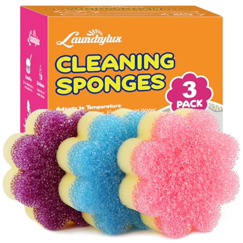 LAUNDRYLUX Scrub Sponge, Dual-Sided Temperature-Responsive Scrubber - Non-Scratch - Multipurpose Dish Sponges for Kitchens, Bathrooms, and Outdoor Use - 3 Pack - Image 1