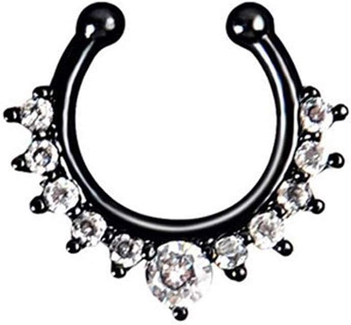XUKEKOY 6pcs Fake Septum Clicker Nose Ring Rhinestone Non Piercing Hanger Clip Body Jewelry - Image 2