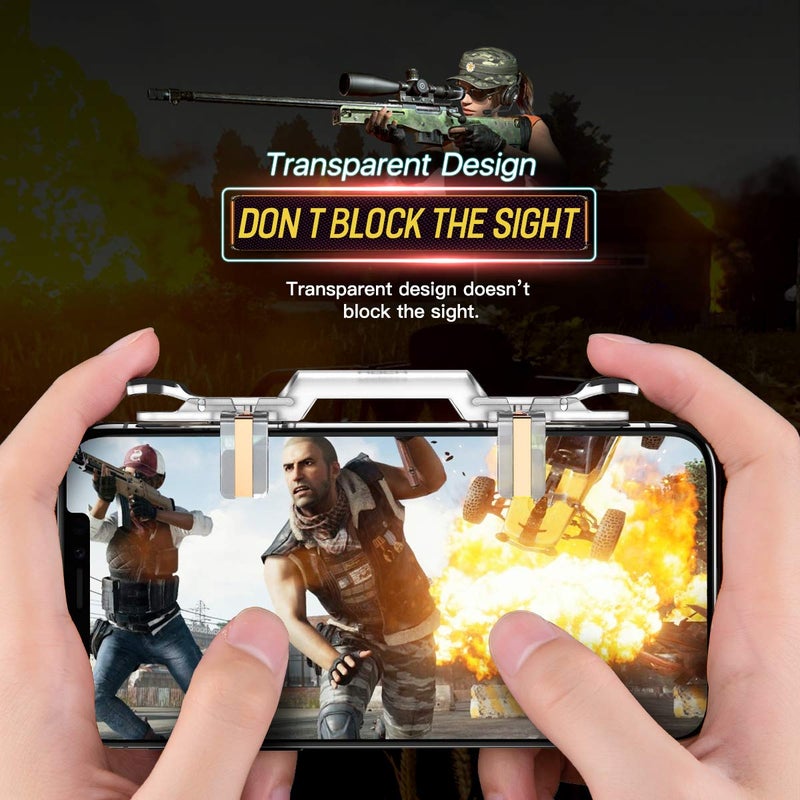 FKU Rock Mobile Game Controller Trigger Aim Button [1PAIR] & [2PAIR] Finger Sleeve Joystick (Clear, for Mac OS, PC) (1 TRIGGER + 2 PAIR SLEEVE) - Image 1