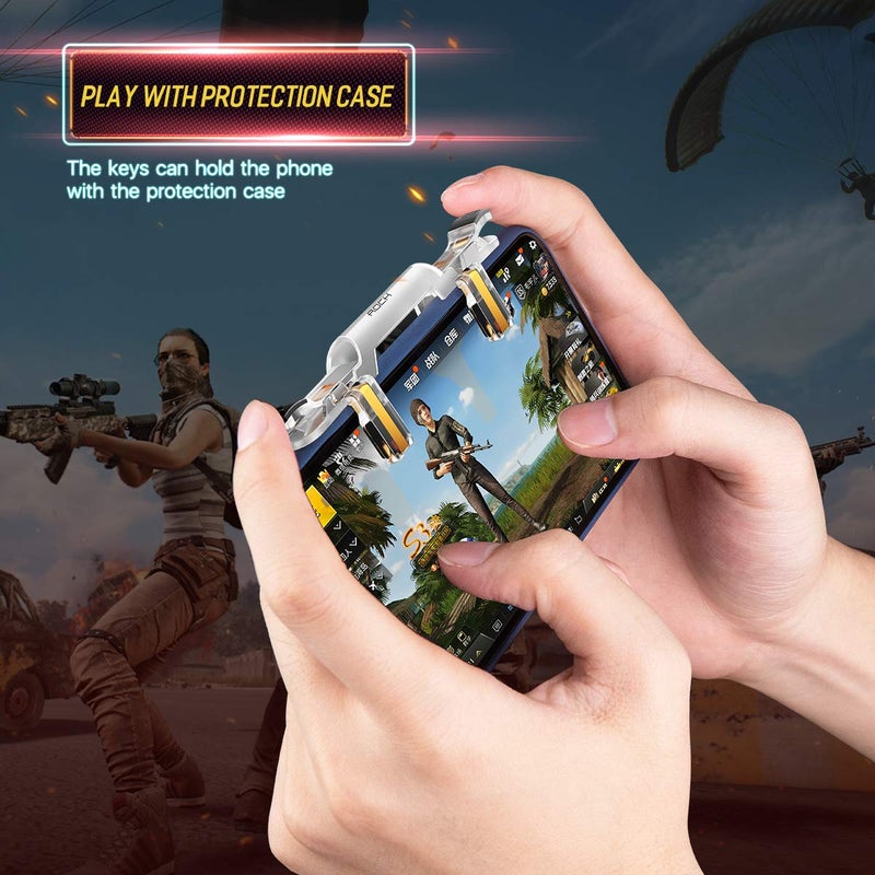 FKU Rock Mobile Game Controller Trigger Aim Button [1PAIR] & [2PAIR] Finger Sleeve Joystick (Clear, for Mac OS, PC) (1 TRIGGER + 2 PAIR SLEEVE) - Image 2