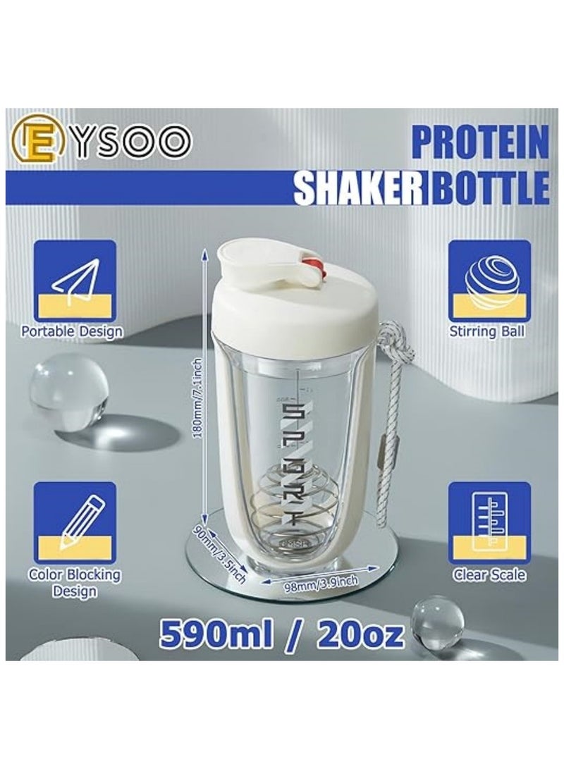 EYSOO Protein Shaker Bottle 20 oz Protein Shaker Cup Shaker Bottle for Protein Mixes Leakproof Shaker BPA Free Protein Shaker with Blender Ball for Gym Fitness (White) - Image 2