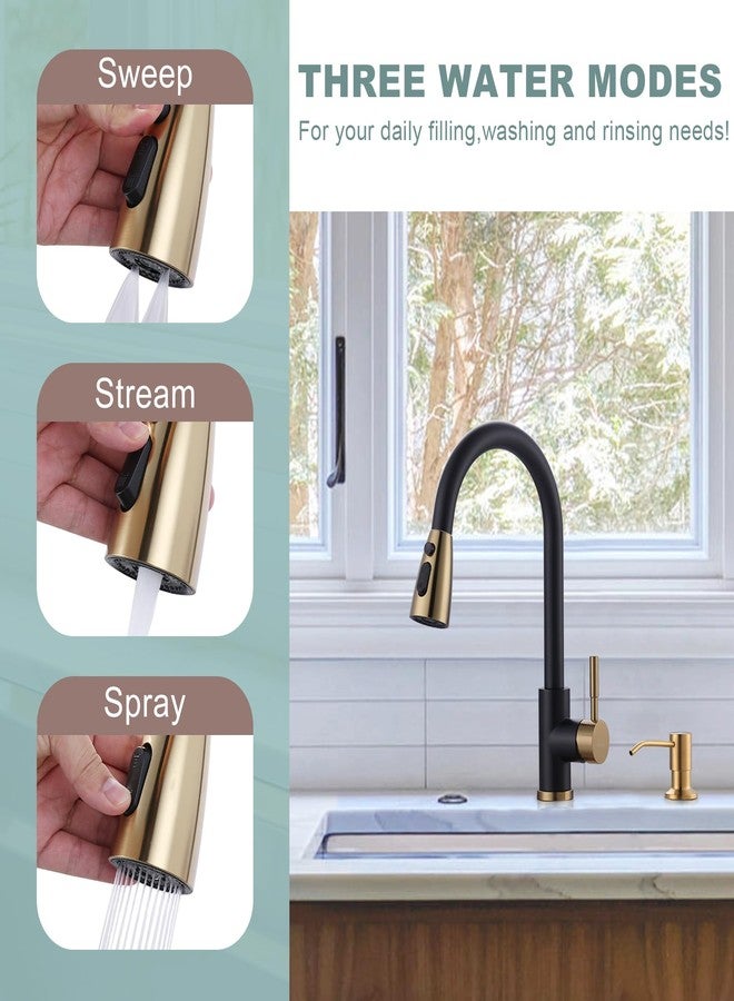 WOWOW Black and Gold Kitchen Faucet with Soap Dispenser, WOWOW Stainless Steel Kitchen Sink Faucet Single Handle High Arc Utility Sink Faucet for Sink, RV, Laundry, Bar - Image 2