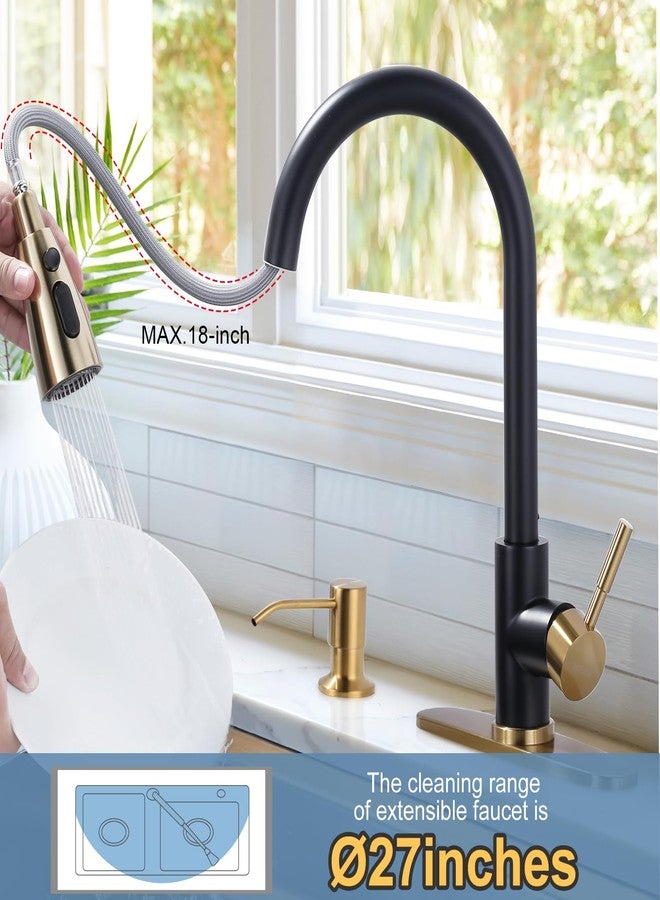WOWOW Black and Gold Kitchen Faucet with Soap Dispenser, WOWOW Stainless Steel Kitchen Sink Faucet Single Handle High Arc Utility Sink Faucet for Sink, RV, Laundry, Bar - Image 3