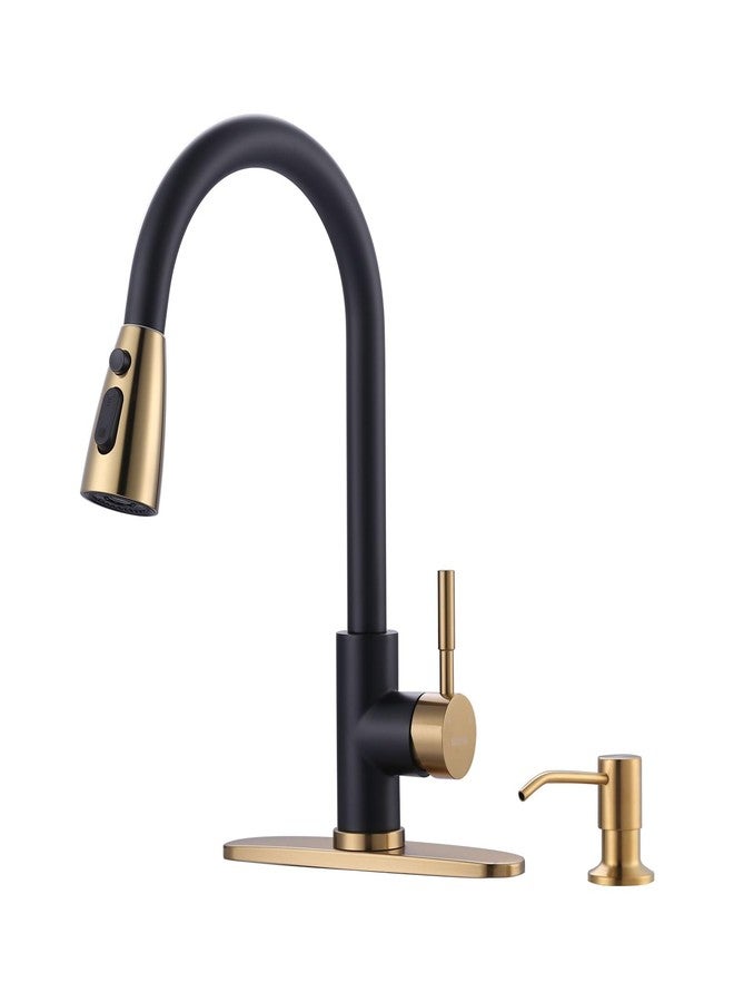 WOWOW Black and Gold Kitchen Faucet with Soap Dispenser, WOWOW Stainless Steel Kitchen Sink Faucet Single Handle High Arc Utility Sink Faucet for Sink, RV, Laundry, Bar - Image 1