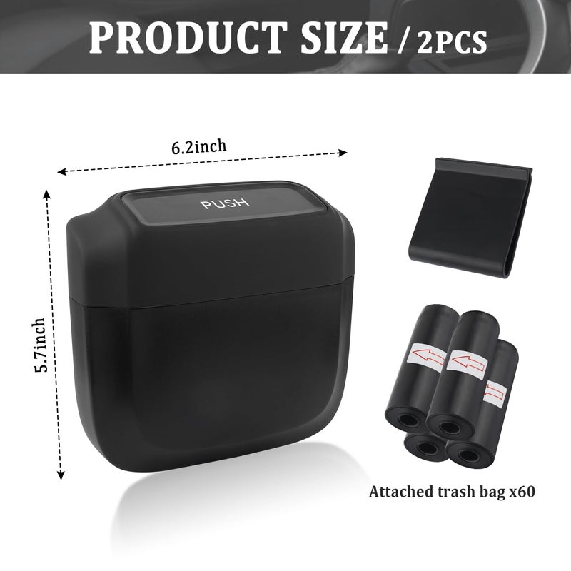 IHOTDER 2PCS Car Trash Can with Lid + 60PCS Garbage Bags,Mini Trash Can Interior Accessories for Door/Seat/Center Console/Home/Office,Multifunctional Car Organizers and Storage (Black) - Image 2