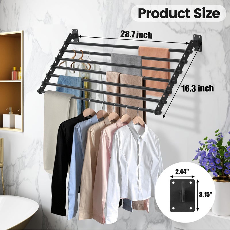 Scisum Wall Mounted Clothes Drying Rack 28 Inch â€“ Foldable Laundry Drying Rack for Wall Mount, Space Saving Indoor Drying Rack for Clothes, Compact & Sturdy Design - Image 4