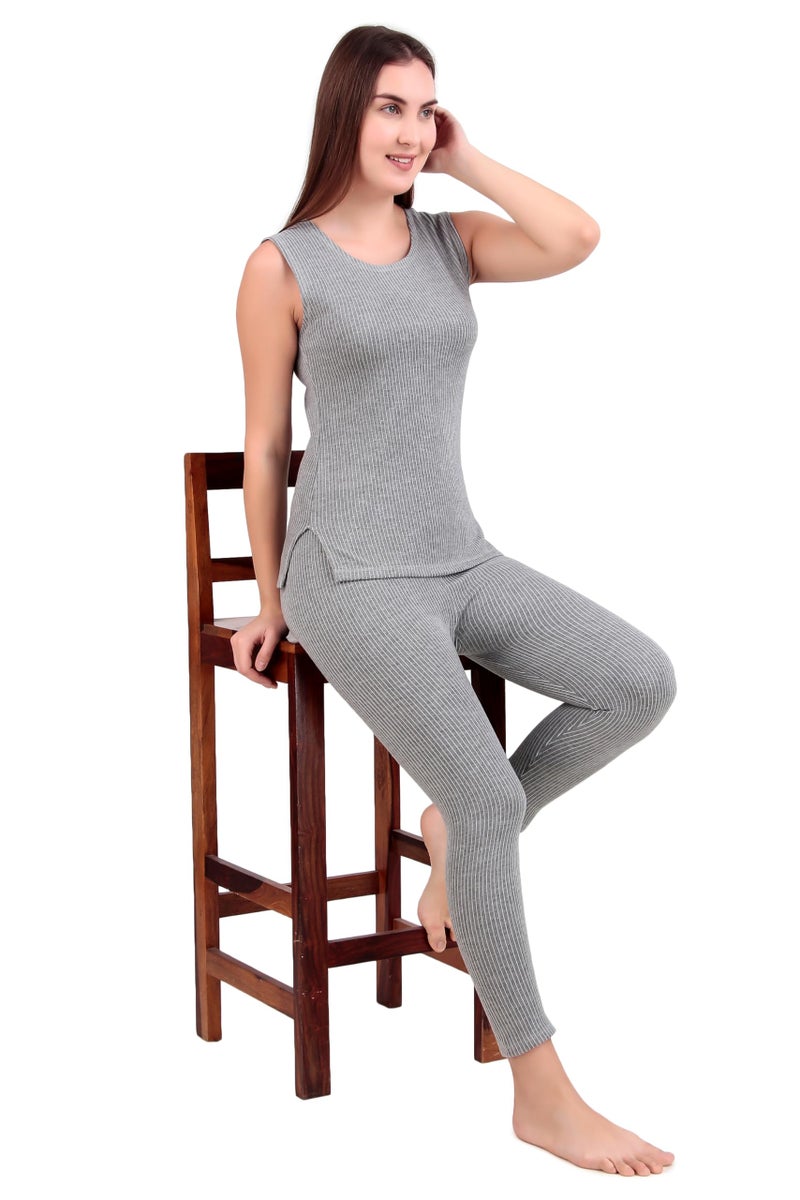 HAP Women's Quilted Thermal Set : Sleeveless Top + Trouser (Light Grey) - Image 5