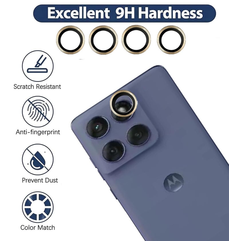 FabeKee Tempered Glass Camera Lens Protector For motorola edge 60 FUSION 9H Hardness, Full Coverage Anti Scratch Camera Metal Ring (, Gold) - Image 3