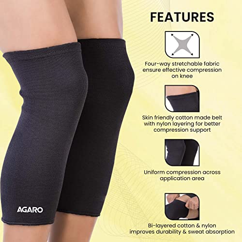 AGARO Stretchable Knee Support, Breathable Fabric, Uniform Compression, Relieves Muscle Pain, Joint Pain, Injury Recovery, For Workout, Running, For Men & Women, Knee Cap, Medium, Black Pack of 2 - Image 5