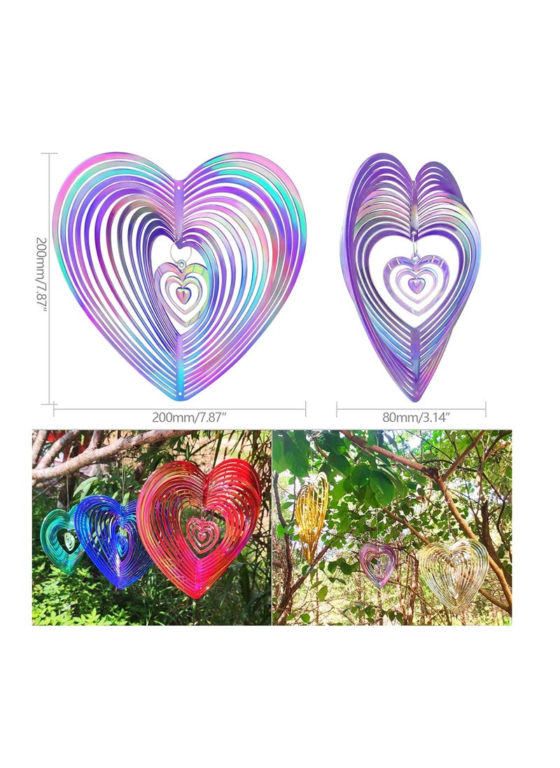 Excefore - 3Pcs Heart Design Strong Visual Bird Repellent Reflective Pinwheels Deterrent Scarers Sparkly Wind Spinner for Anti-Bird Places Gold Silver Purple 3D Beating Flowing-Light Effect Garden Decorations - Image 1