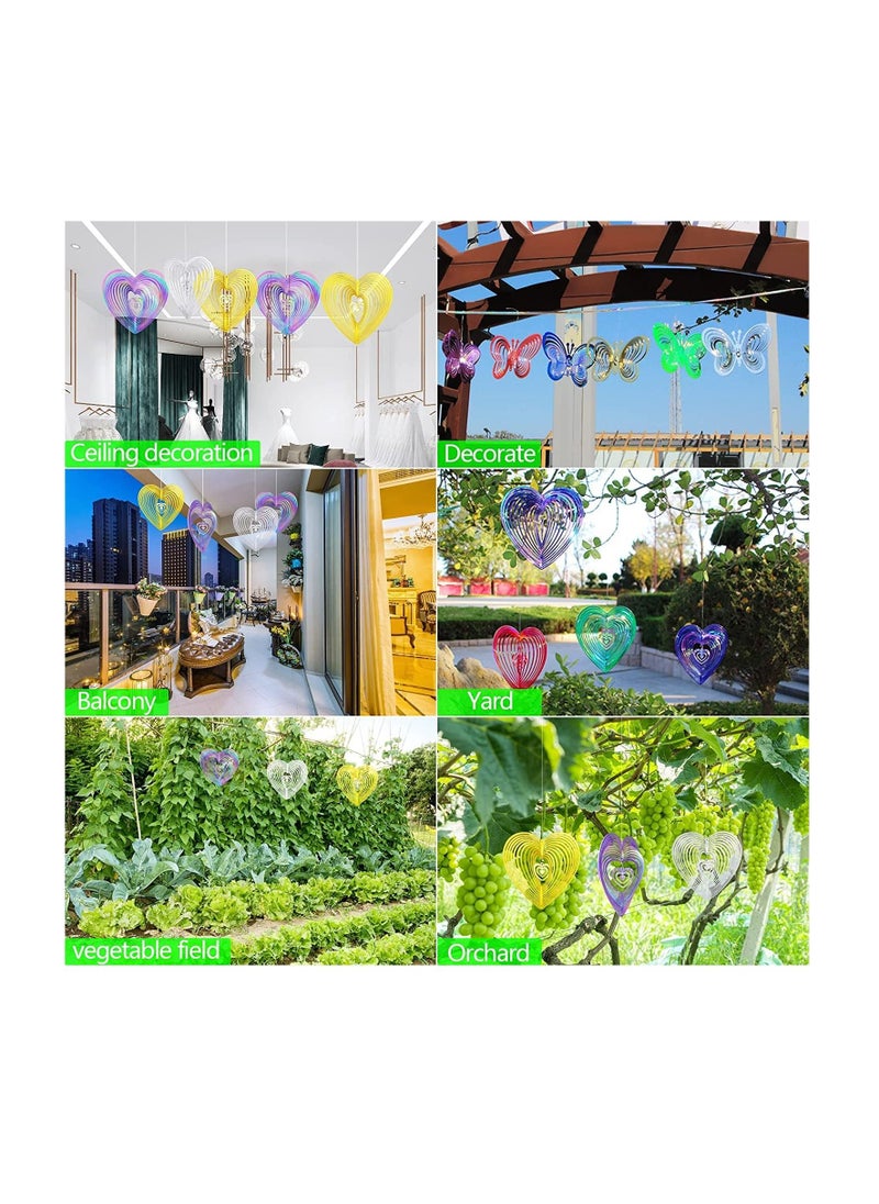 Excefore - 3Pcs Heart Design Strong Visual Bird Repellent Reflective Pinwheels Deterrent Scarers Sparkly Wind Spinner for Anti-Bird Places Gold Silver Purple 3D Beating Flowing-Light Effect Garden Decorations - Image 1