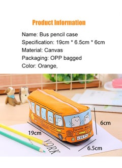 Ssovi Bus Pencil Case, Creative Lovely Bus, Student Small Animal Bus Canvas for Office Writing Case, Make Up Pen and Brush Bag, Orange  - Image 4
