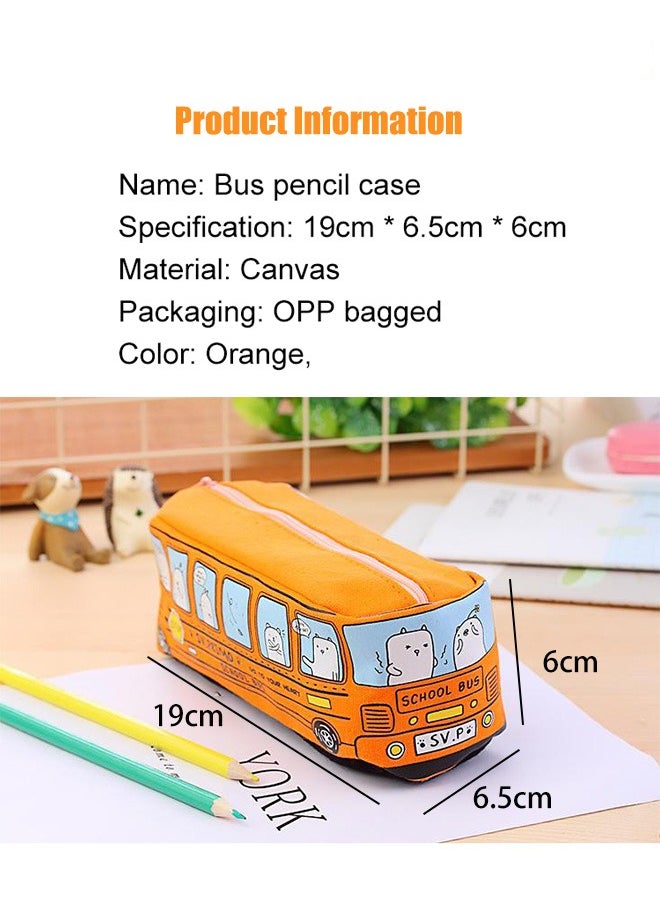 Ssovi Bus Pencil Case, Creative Lovely Bus, Student Small Animal Bus Canvas for Office Writing Case, Make Up Pen and Brush Bag, Orange  - Image 4