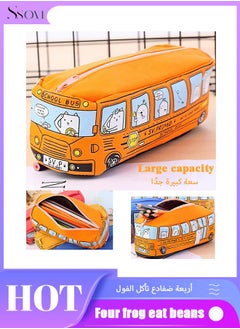 Ssovi Bus Pencil Case, Creative Lovely Bus, Student Small Animal Bus Canvas for Office Writing Case, Make Up Pen and Brush Bag, Orange  - Image 1