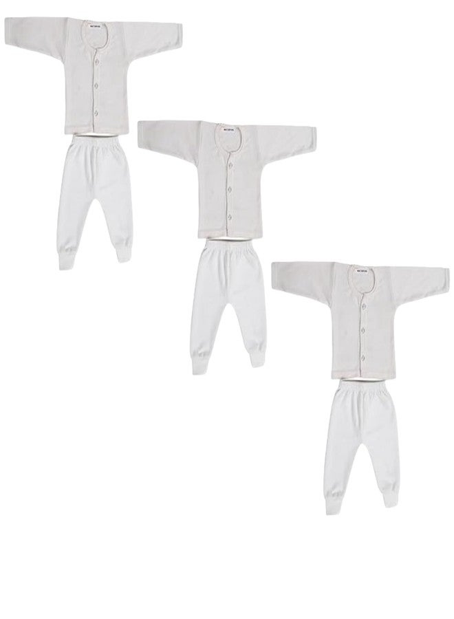 TIXY Baby Boys & Girls Winter Thermal Set - Front Open Full Sleeve Top and Pajami with Grip | Soft Cotton Blend Innerwear for Infants (0-24 Months) White - Image 1