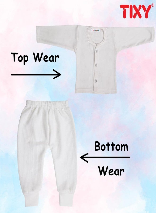 TIXY Baby Boys & Girls Winter Thermal Set - Front Open Full Sleeve Top and Pajami with Grip | Soft Cotton Blend Innerwear for Infants (0-24 Months) White - Image 2